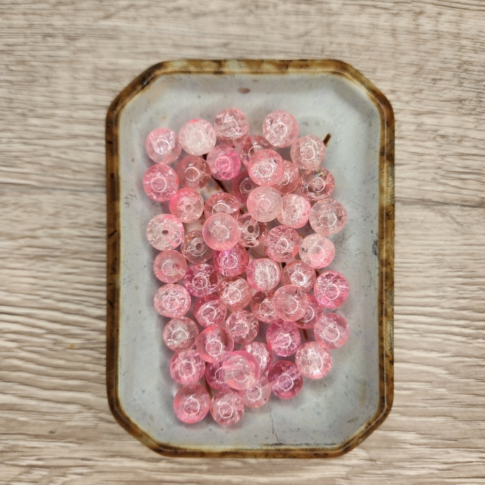 8mm Crackle Glass Beads 50 Count Pink #105
